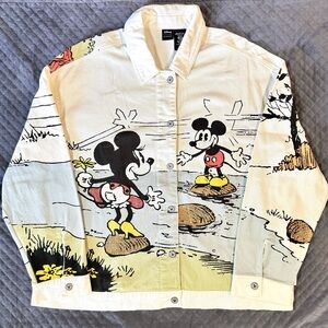 Disney Her Universe Mickey Minnie Mouse Denim Jacket White Graphic Print Ix
